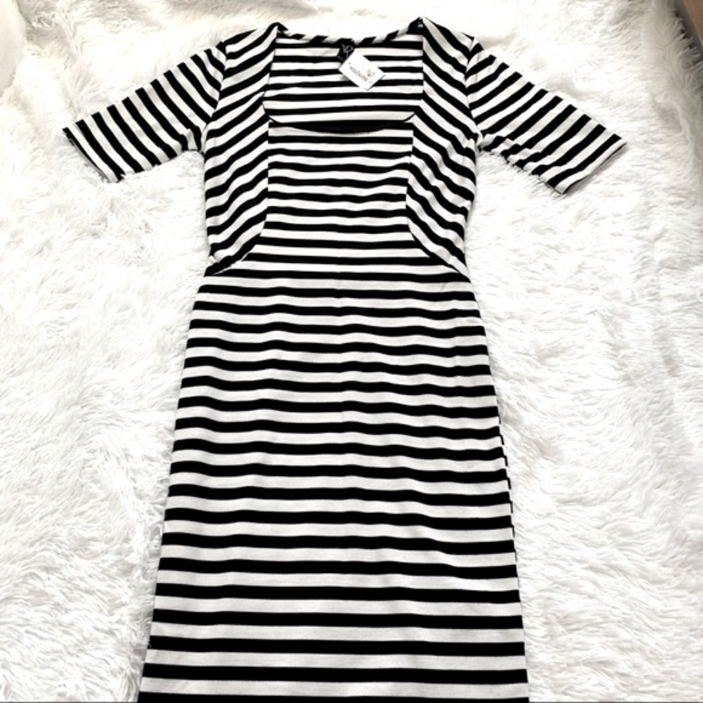NWT Windsor black white stripe bodycon midi dress